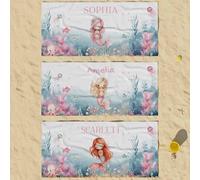 Print Maniacs Personalised Mermaid Towel with Name - Quick Dry Kids & Girls Towel for Pool, Beach, Bath & Holiday, Lightweight Large Swimming Towel, Magical Custom Gift for Children