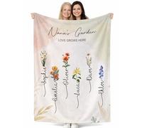 Print Maniacs Personalised Mum’s Garden Blanket - Custom Name Floral Throw for Mum, Nana, Grandma from Kids, Daughter or Son - Botanical Family Birth Flower Keepsake Sofa Bed Throw