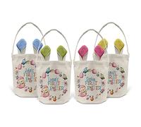 Print Maniacs Personalised My 1st Easter Happy Easter Egg Hunt Basket Bucket Treat Sweets Chocolate Bunny Rabbit Treasure Party Gift Bag Kids (With Name, Blue Ears)