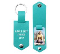 Print Maniacs Personalised Photo Keyring Leather Custom Text Keychain Gift for Dad Fathers Day Present for Him Daddy Husband Boyfriend Memorial Keepsake Engraved Message Birthday Gift Idea