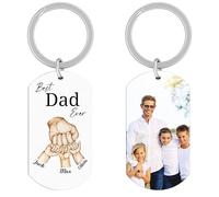 Print Maniacs Personalised Photo Printed Engraved Custom Text Keychain Customise Double Side Keyring Gift for Dad Birthday Gifts Presents for Women Father's Day Mother's Day