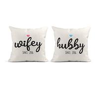 Print Maniacs Personalised Pillow Valentines Gift Anniversary Wedding Husband Wife Established Canvas With Insert Hubby Wife (Hubby + Wifey)