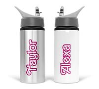 Print Maniacs Personalised Pink Doll 600ml Water Bottle With Straw for Girls and Women Lets go Party Chelsea Merchandise Princess Dream Collection Theme Bride Lip Stick Birthday Diamonds