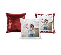 Print Maniacs Personalised Red Sequin Cushion Cover Magic Reveal Photo Printed Gift Custom Pillow (With Pillow)