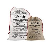 Print Maniacs Personalised Santa Sack Father Christmas Bag Present Xmas Stocking Gift Elf Secret Special Deleivery Naughty Nice Kids Children Presents Gifts Special Delivery (Black)