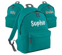 Print Maniacs Personalised School Backpack Large 18L Kids Travel Rucksack Junior Shoulder Collage Rucksack Back To School Girls Boys Lunch Swimming P.E Laptop Book Bag Name (Emerald)