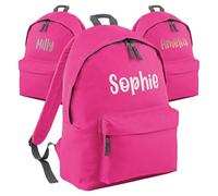 Print Maniacs Personalised School Backpack Large 18L Kids Travel Rucksack Junior Shoulder Collage Rucksack Back To School Girls Boys Lunch Swimming P.E Laptop Book Bag Name (Fuchsia)