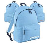 Print Maniacs Personalised School Backpack Large 18L Kids Travel Rucksack Junior Shoulder Collage Rucksack Back To School Lunch Swimming P.E Laptop Book Bag Small Name (Sky Blue)