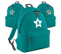 Print Maniacs Personalised School Backpack Large 18L Kids Travel Rucksack Junior Shoulder Collage Rucksack Back To School Lunch Swimming P.E Laptop Book Bag Star (Emerald)