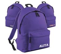 Print Maniacs Personalised School Backpack Large 18L Kids Travel Rucksack Junior Shoulder Collage Rucksack Back To School Lunch Swimming P.E Laptop Book Bag Small Name (Purple)