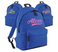 Print Maniacs Personalised School Backpack Large 18L Kids Travel Rucksack Junior Shoulder Collage Rucksack Back To School Kids Girls Boys Children's Lunch Swimming P.E Laptop Book Bag (Bright Royal)