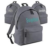 Print Maniacs Personalised School Backpack Large 18L Kids Travel Rucksack Junior Shoulder Collage Rucksack Back To School Girls Boys Lunch Swimming P.E Laptop Book Bag Name (Grey)