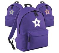 Print Maniacs Personalised School Backpack Large 18L Kids Travel Rucksack Junior Shoulder Collage Rucksack Back To School Lunch Swimming P.E Laptop Book Bag Star (Purple)