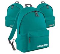 Print Maniacs Personalised School Backpack Large 18L Kids Travel Rucksack Junior Shoulder Collage Rucksack Back To School Lunch Swimming P.E Laptop Book Bag Small Name (Emerald)