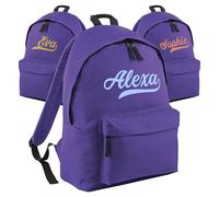 Print Maniacs Personalised School Backpack Large 18L Kids Travel Rucksack Junior Shoulder Collage Rucksack Back To School Kids Girls Boys Children's Lunch Swimming P.E Laptop Book Bag (Purple)