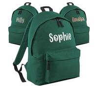 Print Maniacs Personalised School Backpack Large 18L Kids Travel Rucksack Junior Shoulder Collage Rucksack Back To School Girls Boys Lunch Swimming P.E Laptop Book Bag Name (Bottle Green)