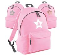 Print Maniacs Personalised School Backpack Large 18L Kids Travel Rucksack Junior Shoulder Collage Rucksack Back To School Lunch Swimming P.E Laptop Book Bag Star (Pink)