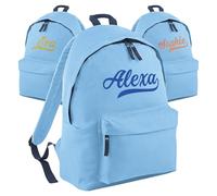 Print Maniacs Personalised School Backpack Large 18L Kids Travel Rucksack Junior Shoulder Collage Rucksack Back To School Kids Girls Boys Children's Lunch Swimming P.E Laptop Book Bag (Sky Blue)