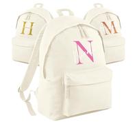 Print Maniacs Personalised School Backpack Large 18L Kids Travel Rucksack Junior Shoulder Collage Rucksack Back To School Lunch Swimming P.E Laptop Book Bag Initial Name (Natural, 18 Litre)