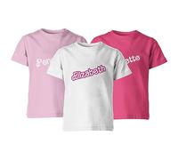 Print Maniacs Personalised T Shirt White Pink Doll for Girls and Women Lets go Party Merchandise Princess Dream Collection Theme Bride Lip Stick Birthday Diamonds