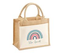 Print Maniacs Personalised Teacher Gift Bag With Pocket Custom Rainbow Name Tote For Teaching Assistant Nursery Teacher School Staff Gift End Of Term Thank You Present Reusable Jute Bag