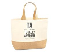 Print Maniacs Personalised Teacher Gift - ‘Totally Awesome’ Custom Name Jute Bag | Floral Book Design Canvas Bag | End of Term Thank You Present for Nursery or School Staff