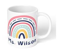 Print Maniacs Personalised Teacher Mug - Gift from Child or Class - Rainbow Design - Thank You Teacher Gift - Custom Name Coffee Cup - End of Term School Gift - 11oz Ceramic