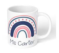 Print Maniacs Personalised Teacher Mug with Name - Rainbow Design - Custom Name Coffee Cup - 11oz Ceramic Mug - Gift for Teacher, Teaching Assistant, School, Nursery, End of Term, Thank You Gift