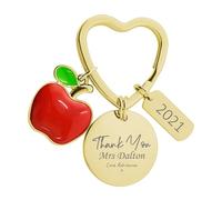 Print Maniacs Personalised Thank you Gift for Teacher Assistant Pupil Student Appreciation End of Year School Leaver Apple Keyring (Gold, Thank You (Script))