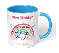 Print Maniacs Personalised Thank You Teacher Mug End Term Student Pupil Present Leaving 11 oz Coffee Tea Gift Lockdown Rainbow Stormy Year (Blue Fill and Handle)