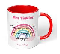 Print Maniacs Personalised Thank You Teacher Mug End Term Student Pupil Present Leaving 11 oz Coffee Tea Gift Lockdown Rainbow Stormy Year (Red Fill and Handle)