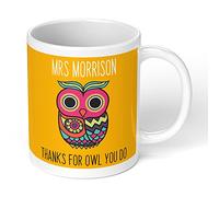 Print Maniacs Personalised Thank You Teacher Mug End Term Student Pupil Present Leaving Gift Christmas Owl You do (Mustard)