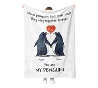 Print Maniacs Personalised Valentines Day Gifts for Him Her, Funny Penguin Blanket Gifts for Couples, I Love You Gifts, Anniversary Wedding Birthday Gifts for Girlfriend, Boyfriend, Wife, Husband
