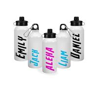 Print Maniacs Personalised Water Bottle School Sport Cap Drink White Silver 600ml or 400ml Aluminium Kid Boys Girls Biking Gift Superhero (White, 400ml)