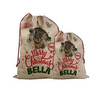 Print Maniacs Pet Cat Dog Rabbit Paws Personalised Santa Sack Father Christmas Bag Present Xmas Stocking Gift Elf Secret Special Delivery Naughty Nice Presents Gifts (Burlap, 30cm x 40cm - Small)