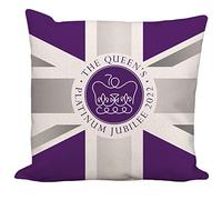Print Maniacs Pillow Queens Platinum Jubilee Union Jack Gift Merchandise Memorabilia Souvenir 2022 Commemorate Her Majesty 70 Years Street Garden Party Decorations - With Stuffing (Purple Union Jack)