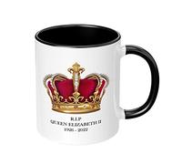 Print Maniacs Queen Remembrance Mug Gift Merchandise Memorabilia Souvenir Keepsake RIP Commemorative Her Majesty Elizabeth II 70 Years in Service Memory Cup Crown (Black Fill)