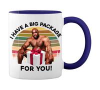 Print Maniacs Retro I Have a Big Package for You with Barry Wood White Coffee Mug with Blue Fill & Handle