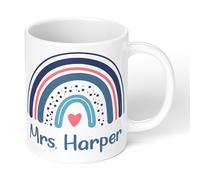 Print Maniacs Teacher Gift Personalised Mug with Name - Rainbow Design - Thank You Teacher Mug - Custom Teacher Coffee Cup - End of Term, Christmas, Leaving Gift for Teachers - 11oz Ceramic