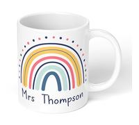 Print Maniacs Teacher Gift Personalised Mug with Name - Rainbow Design - Thank You Teacher Mug - Custom Teacher Coffee Cup - End of Term, Christmas, Leaving Gift for Teachers - 11oz Ceramic