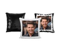 Print Maniacs Tom Cruise Celebrity Movies Birthday Christmas Reversible Face Sequin Pillow Cushion (Cover + Filling) (Black)