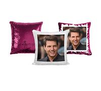 Print Maniacs Tom Cruise Celebrity Movies Birthday Christmas Reversible Face Sequin Pillow Cushion (Cover + Filling) (Pink)
