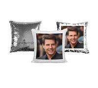 Print Maniacs Tom Cruise Celebrity Movies Birthday Christmas Reversible Face Sequin Pillow Cushion (Cover + Filling) (Silver Purple)