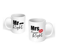 Print Maniacs Valentine's Day Anniversary Birthday Mug Gift Present Funny Humor for Him Husband Boyfriend Her Wife Girlfriend Mr Mrs Right Lips (Plain White Mug Set)