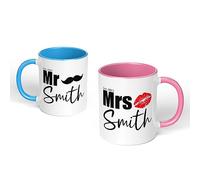 Print Maniacs Valentine's Day Anniversary Birthday Mug Personalised Gift Present Funny Humor for Him Husband Boyfriend Her Wife Girlfriend Established Mr Mrs Right Lips (Pink and Blue Set)