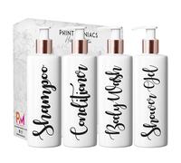Print Maniacs White Mrs Hinch Inspired Personalised 500ml Bottles Bathroom Lotion Kitchen Shampoo Conditioner Rose Gold Pump (Shower Gel Set) (Black)