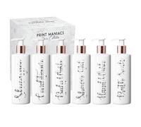 Print Maniacs White Mrs Hinch Inspired Personalised 500ml Bottles Bathroom Lotion Kitchen Shampoo Conditioner Rose Gold Pump (Set 6) (Silver)