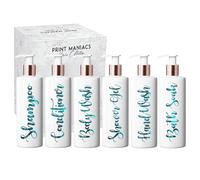 Print Maniacs White Mrs Hinch Inspired Personalised 500ml Bottles Bathroom Lotion Kitchen Shampoo Conditioner Rose Gold Pump (Set 6) (Teal)