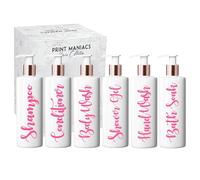Print Maniacs White Mrs Hinch Inspired Personalised 500ml Bottles Bathroom Lotion Kitchen Shampoo Conditioner Rose Gold Pump (Set 6) (BabyPink)
