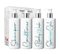 Print Maniacs White Mrs Hinch Inspired Personalised 500ml Pump Bottles Bathroom Lotion Kitchen Set Shampoo Conditioner (Shower Gel Set, F2) (Teal)